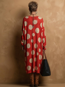 Women's Retro-American Style Casual Polka Dots And Crew Neck Loose-Fit Long-Sleeve Knit Maxi Dress ZMZ0675H6ZYY