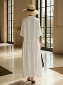 Women's Minimalist Old-money Style Pure Cotton  Loose-fitting Short-sleeved Maxi Dress ZMZ0605B6K