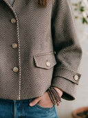 Women's Vintage-Style Casual Herringbone Stand-Collar Single-Breasted Jacket ZMZ2811H0ZYY