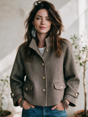 Women's Vintage-Style Casual Herringbone Stand-Collar Single-Breasted Jacket ZMZ2811H0ZYY