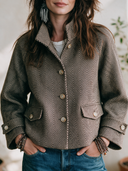 Women's Vintage-Style Casual Herringbone Stand-Collar Single-Breasted Jacket ZMZ2811H0ZYY