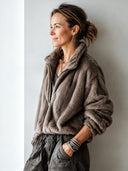 Women's Stylish Taupe Faux Mink Zip-Up Jacket ZMZ3013I8SWL