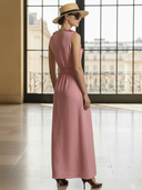 Women's Fashionable Old-fashioned Cotton And Linen Blend Sleeveless Maxi Dress ZMZ1153B9K