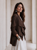 Women's Vintage-Style Elegant Casual Faux Suede Jacket With Cut-Out Embroidery On Cuffs ZMZ2625H5ZYY