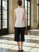 Women's Premium Old-money Style Cotton Blend Sleeveless Vest And Elastic Waist Bermuda Shorts Set ZMZ1411B9K