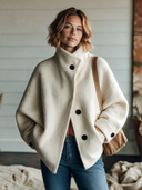 Women's Classic Off-White Faux Wool Blend Turtleneck Jacket ZMZ3033I5SWL