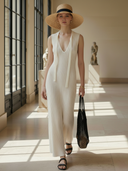 Women's French-style Elegant V-neck Knitted Sleeveless Maxi Dress ZMZ0640B9K