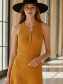 Women's French-style Elegant Knitted Sleeveless Fitted Midi Dress ZMZ1240B8K