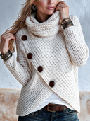 Women's Stylish Off-white High-neck Knitted Pullover Sweater ZMZ3054I0SWL