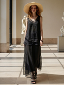 Women's High-end Old-money Style Ramie And Pure Cotton V-neck Sleeveless T-shirt And Skirt Set ZMZ2702B7K