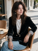 Women's French-style Elegant Velvet Double-breasted Blazer With V-neck And Plaid Cuffs ZMZ2823H6ZYY