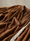 Women's Retro-Style Casual V-Neck Faux Suede Lantern Sleeves Loose Shirt ZMZ0402H0ZYY