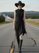 Women's American Retro Style Tencel Blend Sleeveless Midi Dress ZMZ2661A1K