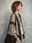 Women's Classic Khaki Cotton Linen Lace Trim Unbuttoned Long-Sleeve Shirt ZMZ2417H1SWL