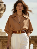 Women's Retro Commuter Cotton Shirt And Trousers Two-Piece Set ZMZ2727B2TO