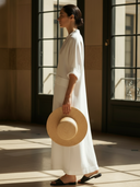 Women's Casual Cotton And Linen Blend V-neck Maxi Dress ZMZ2083A4K