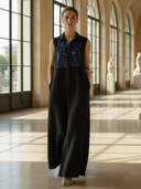 Women's High-end Old-money Style Embroidered Cotton And Linen Blend Sleeveless Maxi Dress ZMZ1401B2K