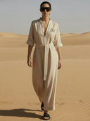 Women's Casual Cotton And Linen Blend Embroidered V-neck Maxi Dress ZMZ2002A4K