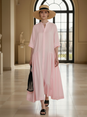 Women's Minimalist Old-money Style Pure Cotton  Loose-fitting Short-sleeved Maxi Dress ZMZ0605B6K