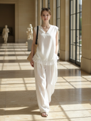 Women's French-style Elegant Cotton And Linen Blend Tank Top And Pants Set ZMZ0349B9K