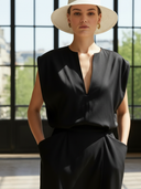 Women's High-end Old-money Style Lyocell Blend V-neck Sleeveless Maxi Dress ZMZ2812B1K