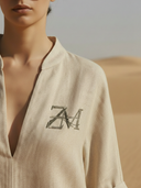 Women's Casual Cotton And Linen Blend Embroidered V-neck Maxi Dress ZMZ2002A4K