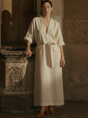 Women's Commuter Style Herringbone Pattern Cotton And Linen Blend Maxi Dress ZMZ2032A7K