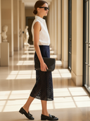 Women's Minimalist Commuter Cotton Blend Sleeveless Shirt And Skirt Set ZMZ1431B9K