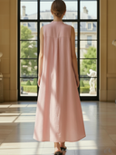 Women's High-end Old-money Style Pure Linen Sleeveless Maxi Dress ZMZ1116B4K