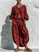 Women's Loose Skirt And Long-Sleeve T-Shirt Two-Piece Set ZMZ1392G5XT