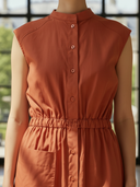 Women's Old-fashioned Commuter Cotton Sleeveless Elastic Waist Maxi Dress ZMZ1166B6K