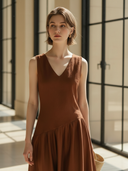 Women's High-end Old-money Style Lyocell Blend V-neck Sleeveless Maxi Dress ZMZ2822B5K