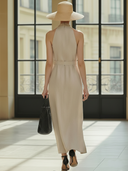 Women's High-end Old-money Style Cotton And Linen Blend Sleeveless Slim-fit Maxi Dress ZMZ2618B1K