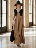 Women's High-end Old-money Style Pure Cotton Patchwork Sleeveless Maxi Dress ZMZ2752B3K