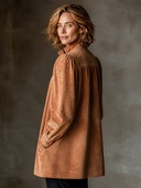 Women's Retro Casual Camel Suede Puff Sleeve Stand Collar Jacket ZMZ0318I1XT