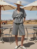 Women's American Retro Cotton And Linen Blend Shirt And Bermuda Shorts Set ZMZ2656A1K