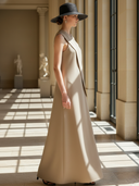 Women's High-end Old-money Style Cotton Blend Sleeveless Loose-fitting Maxi Dress ZMZ1435B5K