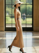 Women's Elegant Vintage-style Knitted Polo Collar Fitted Sleeveless Maxi Dress ZMZ1204B3K