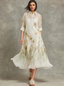 Women's Organza Floral Print Lapel Short-Sleeve Midi Dress (Includes Slip Dress) ZMZ2861D1XT