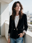 Women's French-style Elegant Velvet Double-breasted Blazer With V-neck And Plaid Cuffs ZMZ2823H6ZYY