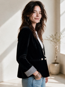 Women's French-style Elegant Velvet Double-breasted Blazer With V-neck And Plaid Cuffs ZMZ2823H6ZYY