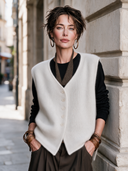 Women's Vintage-style Elegant V-neck Single-breasted Knit Vest ZMZ1970H1ZYY