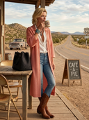 Women's American Retro Casual Lapel And Single-Breasted Closure Calf-Length Knit Cardigan ZMZ0568H6ZYY