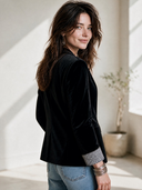 Women's French-style Elegant Velvet Double-breasted Blazer With V-neck And Plaid Cuffs ZMZ2823H6ZYY