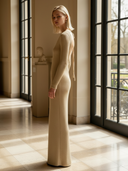 Women's French-style Elegant Backless Knitted Long-sleeved Maxi Dress ZMZ0448B2K