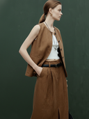Women's Premium Old Money Style Cotton And Linen Blend Vest And Skirt Set （Tank Top And Belt Not Included) ZMZ0296B7K
