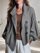 Women's Vintage-Style Elegant Houndstooth Jacket With Lapel And Lantern Sleeves ZMZ0435I4ZYY