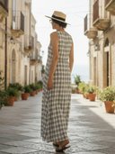 Women's Italian-style Romantic Plaid Sleeveless Maxi Dress ZMZ2766A8K