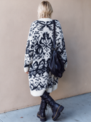 Women's Retro Casual Knitted Jacquard Loose Mid-Length Collarless Cardigan ZMZ1524J6ZJY
