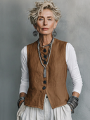 Women's Casual Vintage Cotton-Linen Single-Breasted Vest ZMZ1658F0ZYY